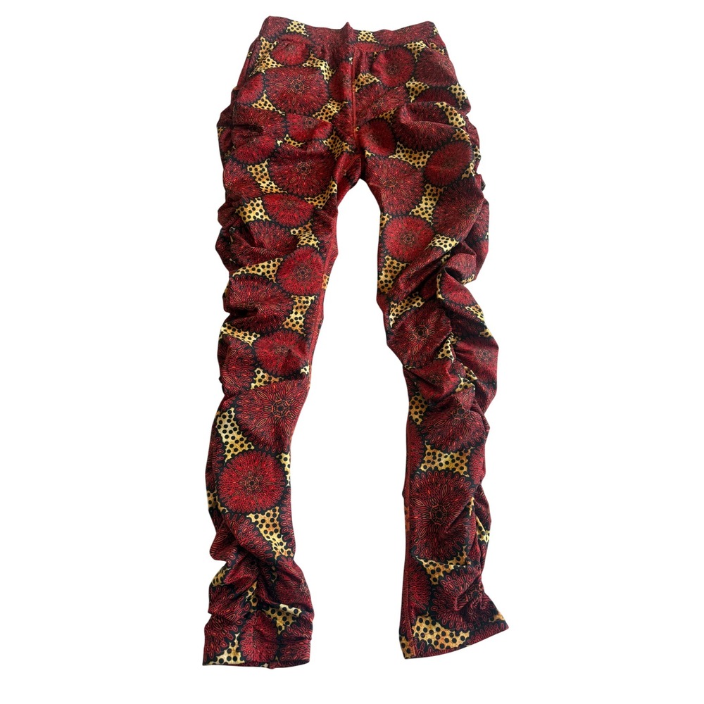 Sassy Jones Womens Abena Ruched Pants M Red African Ankara Maximalist Eclectic
